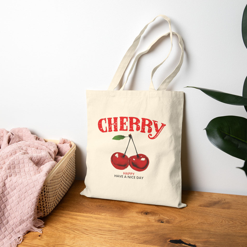 Bolso Tote de Lona con Cerezas — Bolsa Retro para Compras Estilo Mercado Frutal