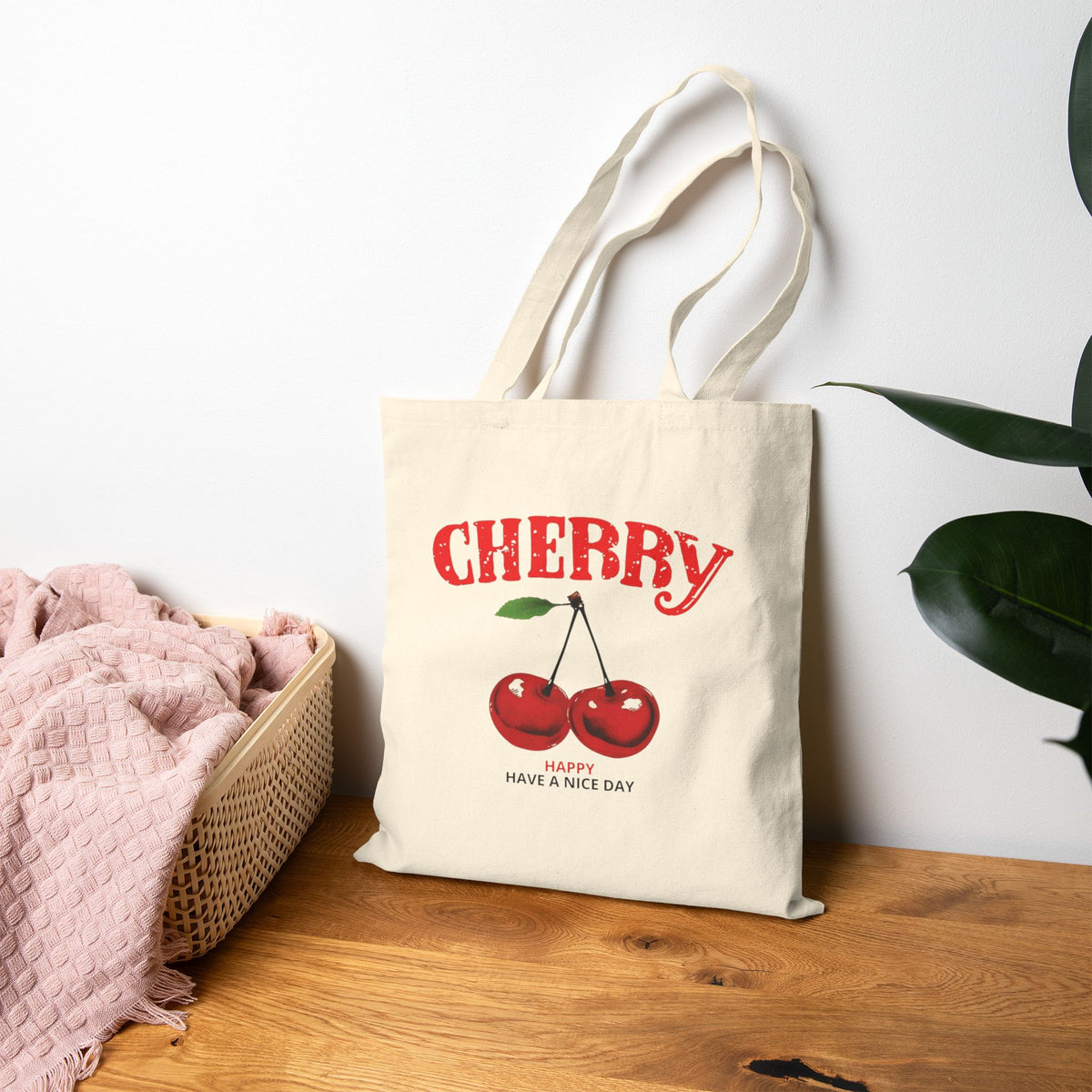 Bolso Tote de Lona con Cerezas — Bolsa Retro para Compras Estilo Mercado Frutal